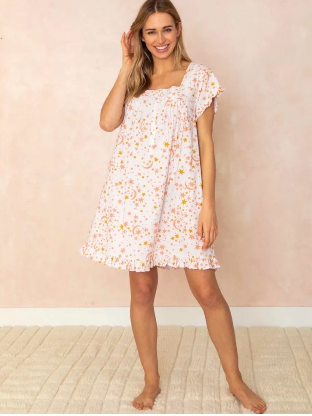 Printfresh Celestial Skies Peach Pintuck Nightgown XS
